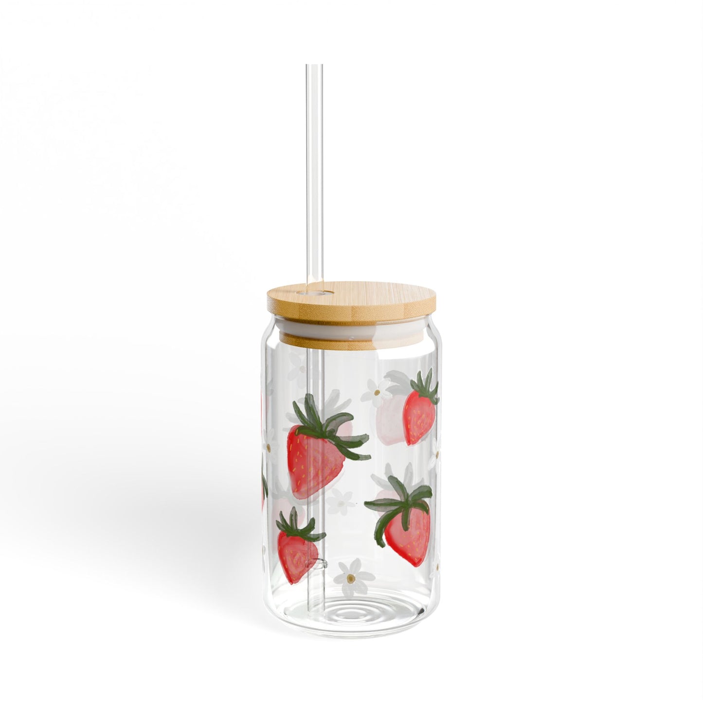 Sipper Glass, Strawberry Themed 16oz Cup for Summer Drinks - Fun Drinkware, Cute Strawberry Glass, Refreshing Beverage Cup, Fruit Lover