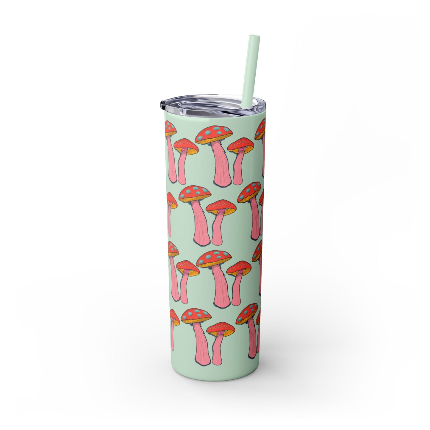 Fairy Tumbler, Pink Mushroom Design, Skinny Cup, Fantasy Drinkware, Enchanted Reusable Tumbler, Magic Drink Holder
