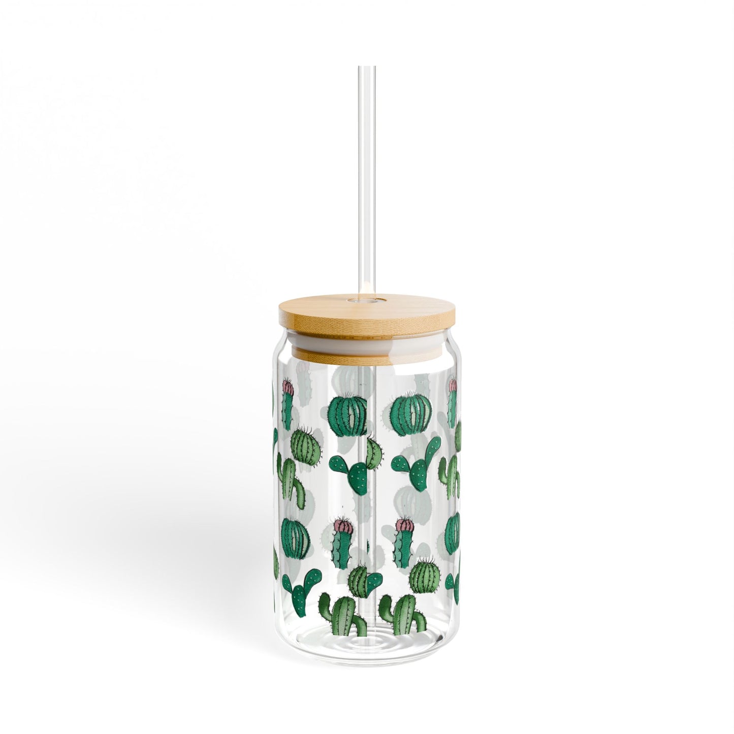 Cactus Sipper Glass, 16oz - Cute Succulents Tea Cup, Plant Lover Gift, Desert Theme Tumbler, Southwest Kitchen Decor, Botanical Glassware