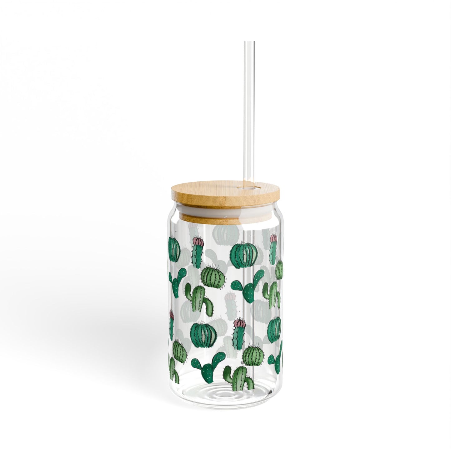 Cactus Sipper Glass, 16oz - Cute Succulents Tea Cup, Plant Lover Gift, Desert Theme Tumbler, Southwest Kitchen Decor, Botanical Glassware