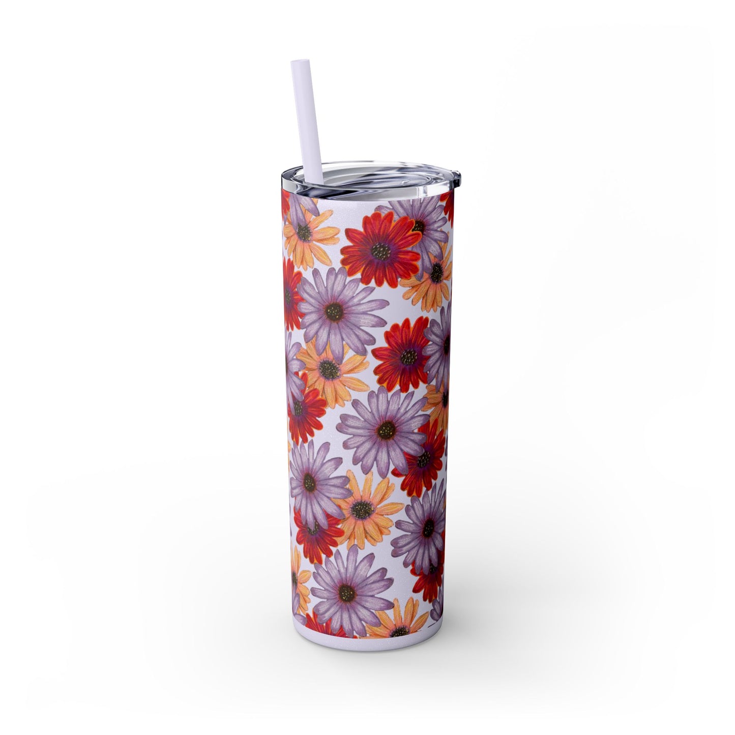 Floral Skinny Tumbler, 20oz with Straw - Cute Floral Pattern Design, Gift for Her, BPA Free, Hot Pink Floral Tumbler, Spring Floral Cup