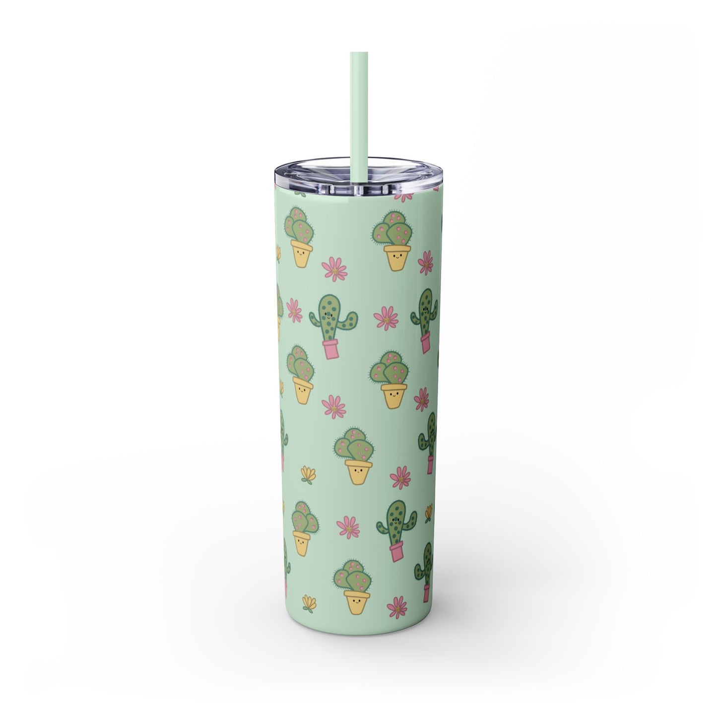 Cactus Skinny Tumbler, Green Succulent Drinking Cup, Desert Plant Water Bottle, Travel Mug Gift, Floral Beverage Container