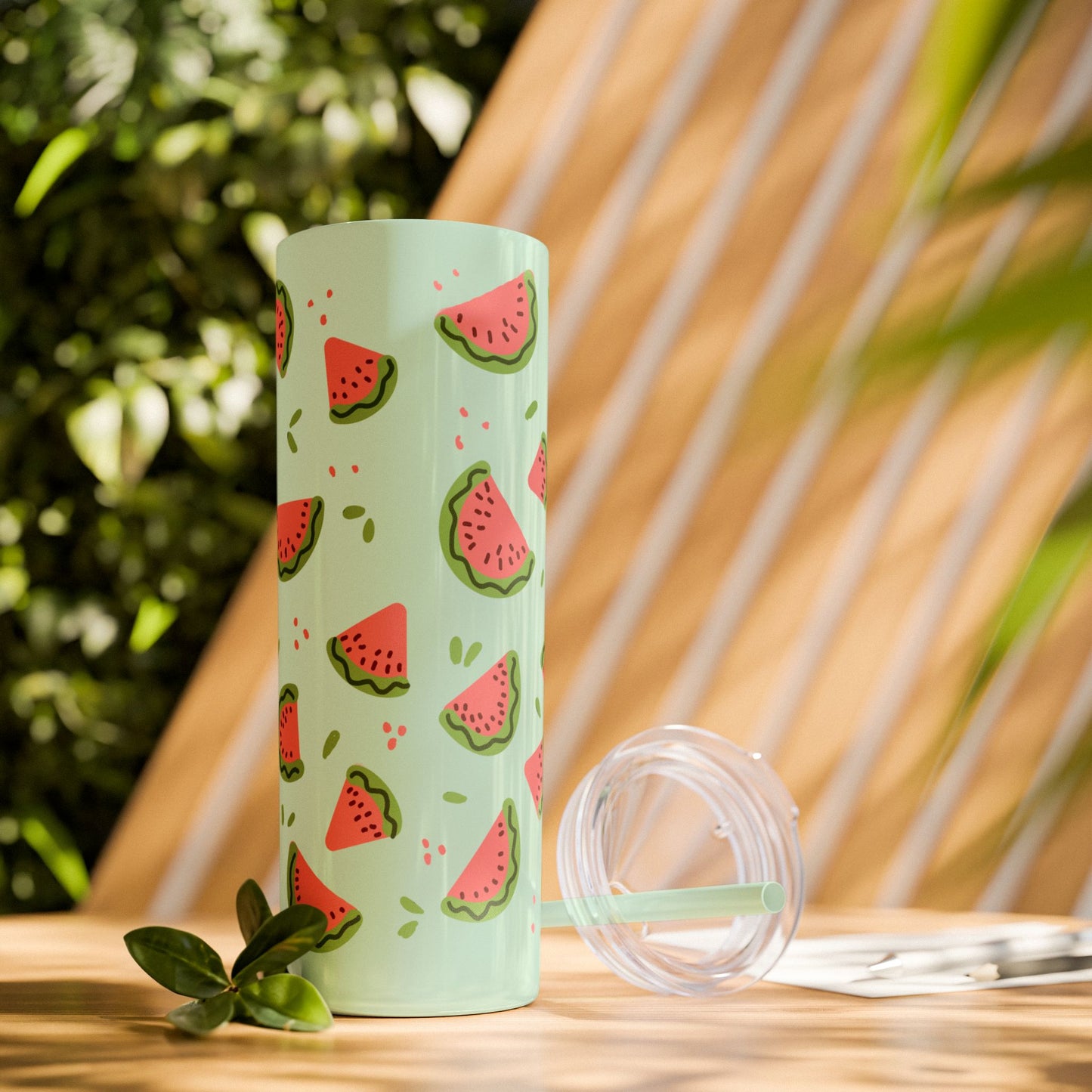 Watermelon Skinny Tumbler with Straw, Fun Drinkware for Summer Parties, Cute Gift for Fruit Lovers, Eco-Friendly Travel Cup