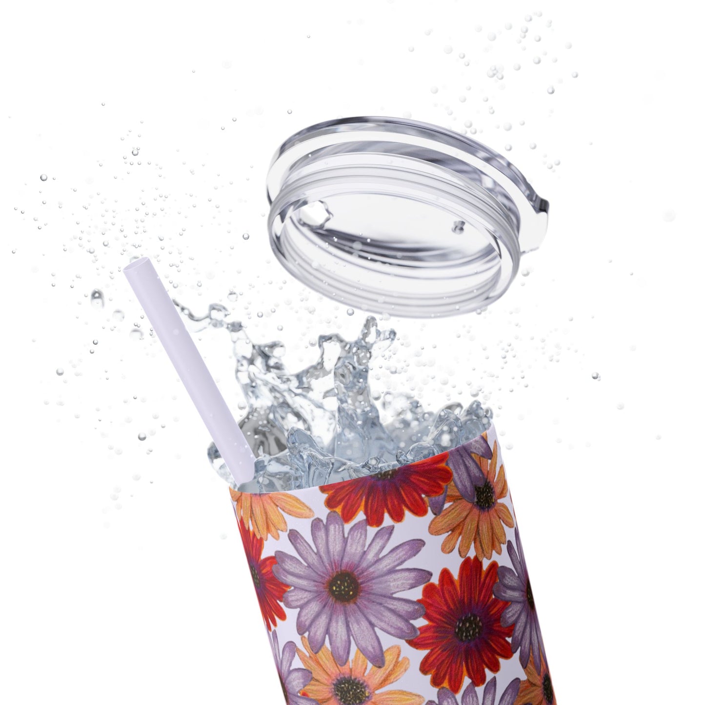 Floral Skinny Tumbler, 20oz with Straw - Cute Floral Pattern Design, Gift for Her, BPA Free, Hot Pink Floral Tumbler, Spring Floral Cup