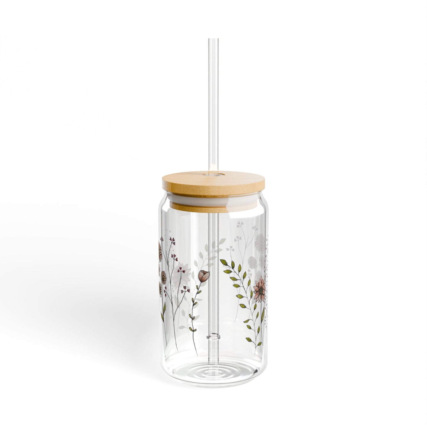 B Grade Transfer Wild Flower Glass Cup for Iced coffee or summer Drinks