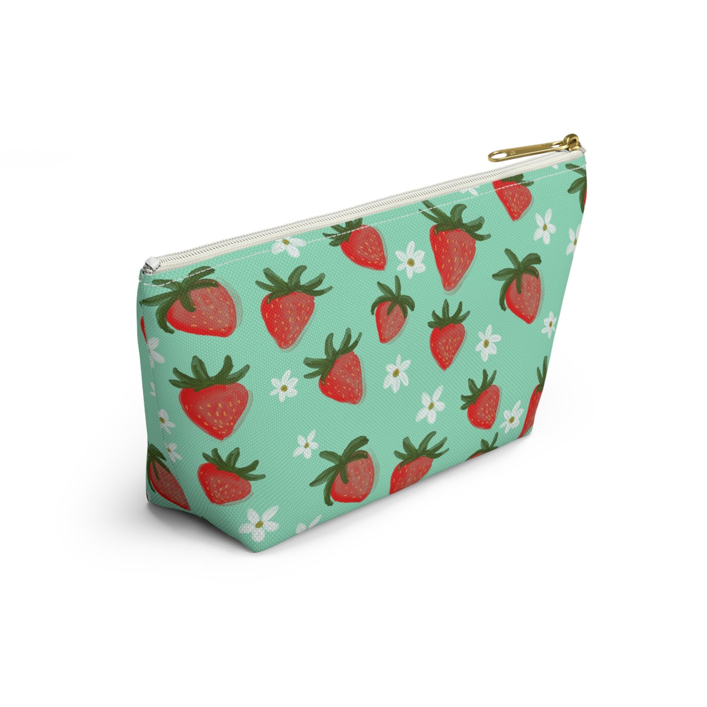 Strawberry Makeup Bag, Accessory Pouch, Cosmetic Bag Organizer, Toiletry Case, Gift for Her, Floral Bag, Travel Case
