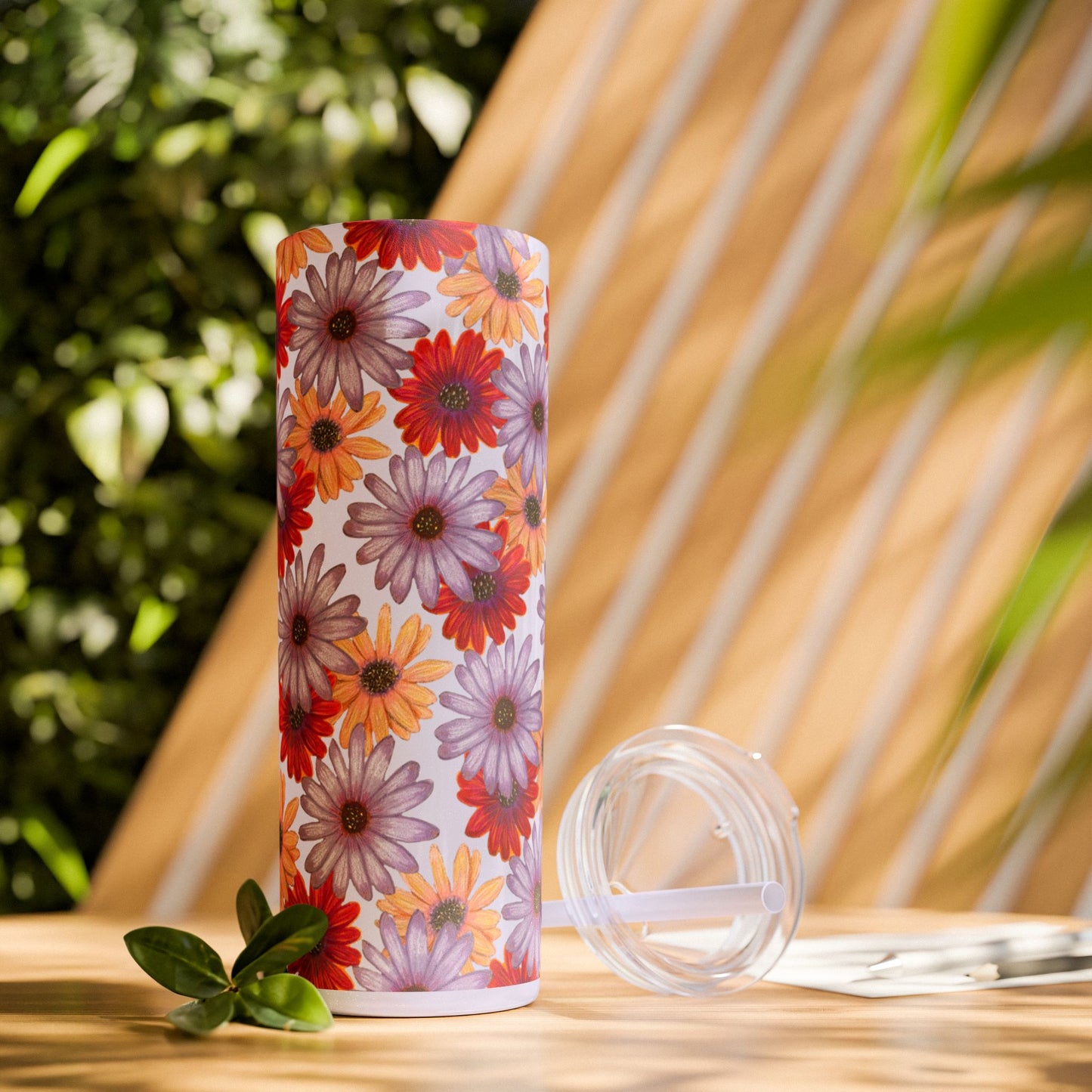 Floral Skinny Tumbler, 20oz with Straw - Cute Floral Pattern Design, Gift for Her, BPA Free, Hot Pink Floral Tumbler, Spring Floral Cup