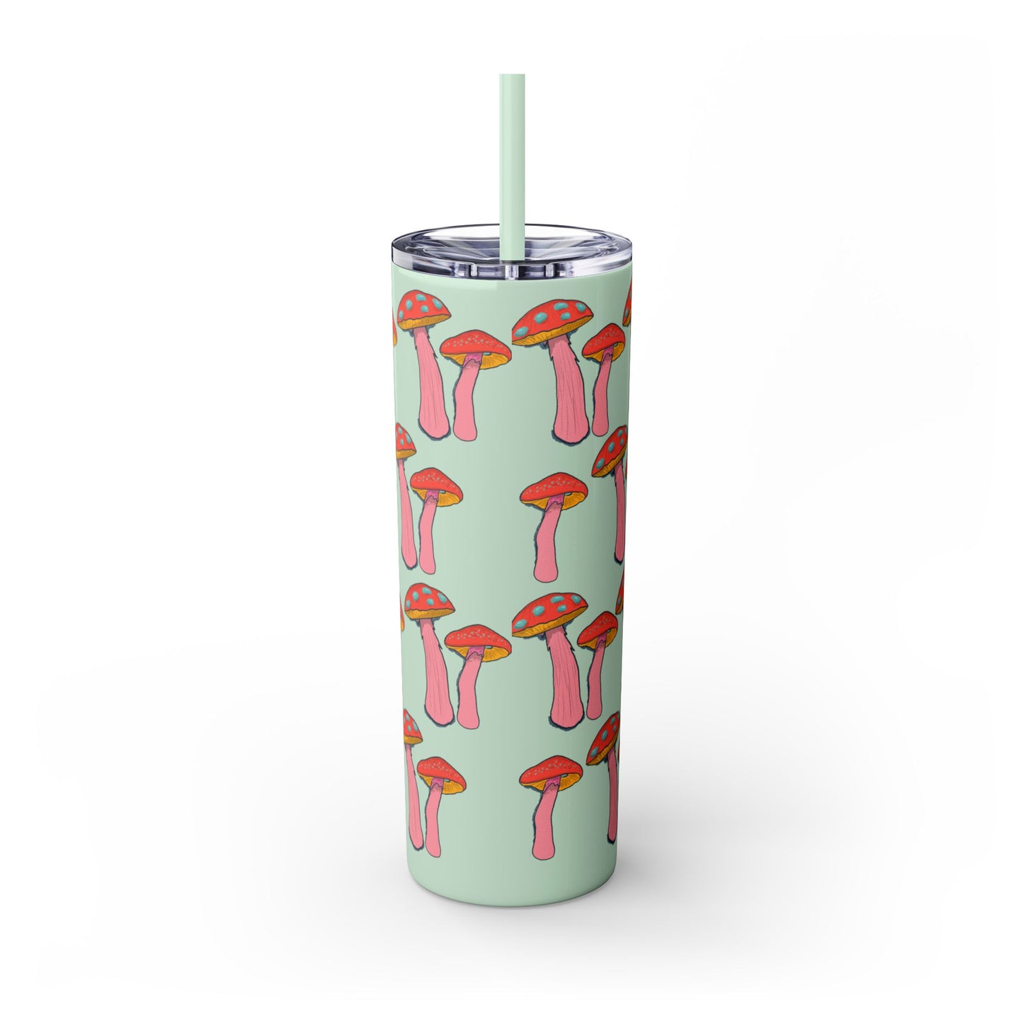 Fairy Tumbler, Pink Mushroom Design, Skinny Cup, Fantasy Drinkware, Enchanted Reusable Tumbler, Magic Drink Holder