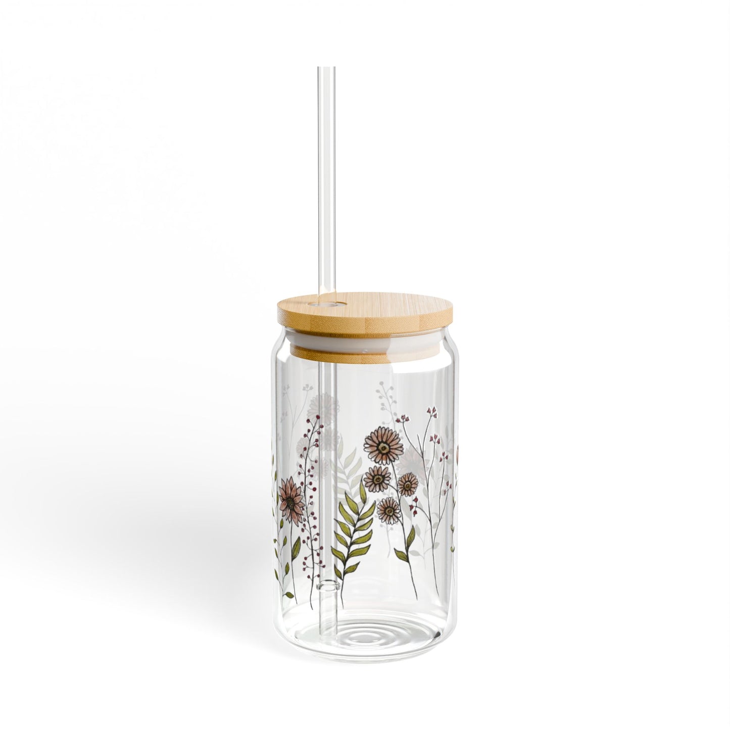B Grade Transfer Wild Flower Glass Cup for Iced coffee or summer Drinks