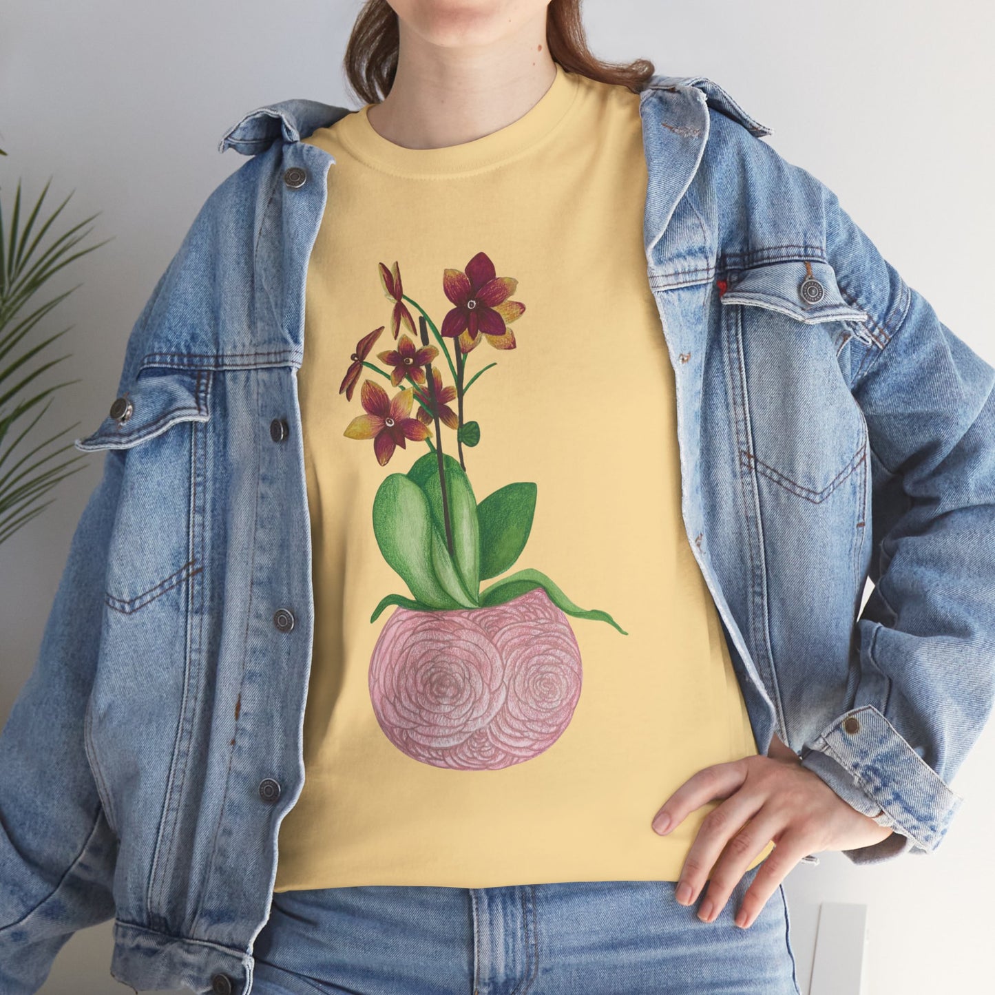 Orchid Plant Tee Shirt, Floral Botanical Unisex Cotton Tshirt, Nature Lover Gift, Garden Flower Graphic Top, Plant Mom Dad Shirt
