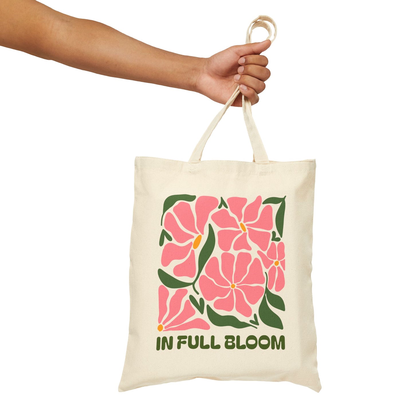 In Full Bloom Floral Cotton Canvas Tote Bag, Eco-Friendly Grocery Bag, Reusable Shopping Tote, Gift Bag, Market Tote