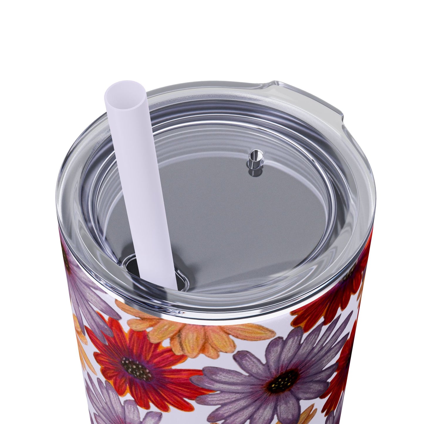 Floral Skinny Tumbler, 20oz with Straw - Cute Floral Pattern Design, Gift for Her, BPA Free, Hot Pink Floral Tumbler, Spring Floral Cup