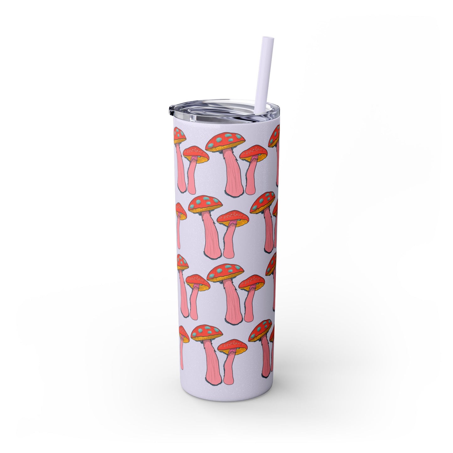Fairy Tumbler, Pink Mushroom Design, Skinny Cup, Fantasy Drinkware, Enchanted Reusable Tumbler, Magic Drink Holder