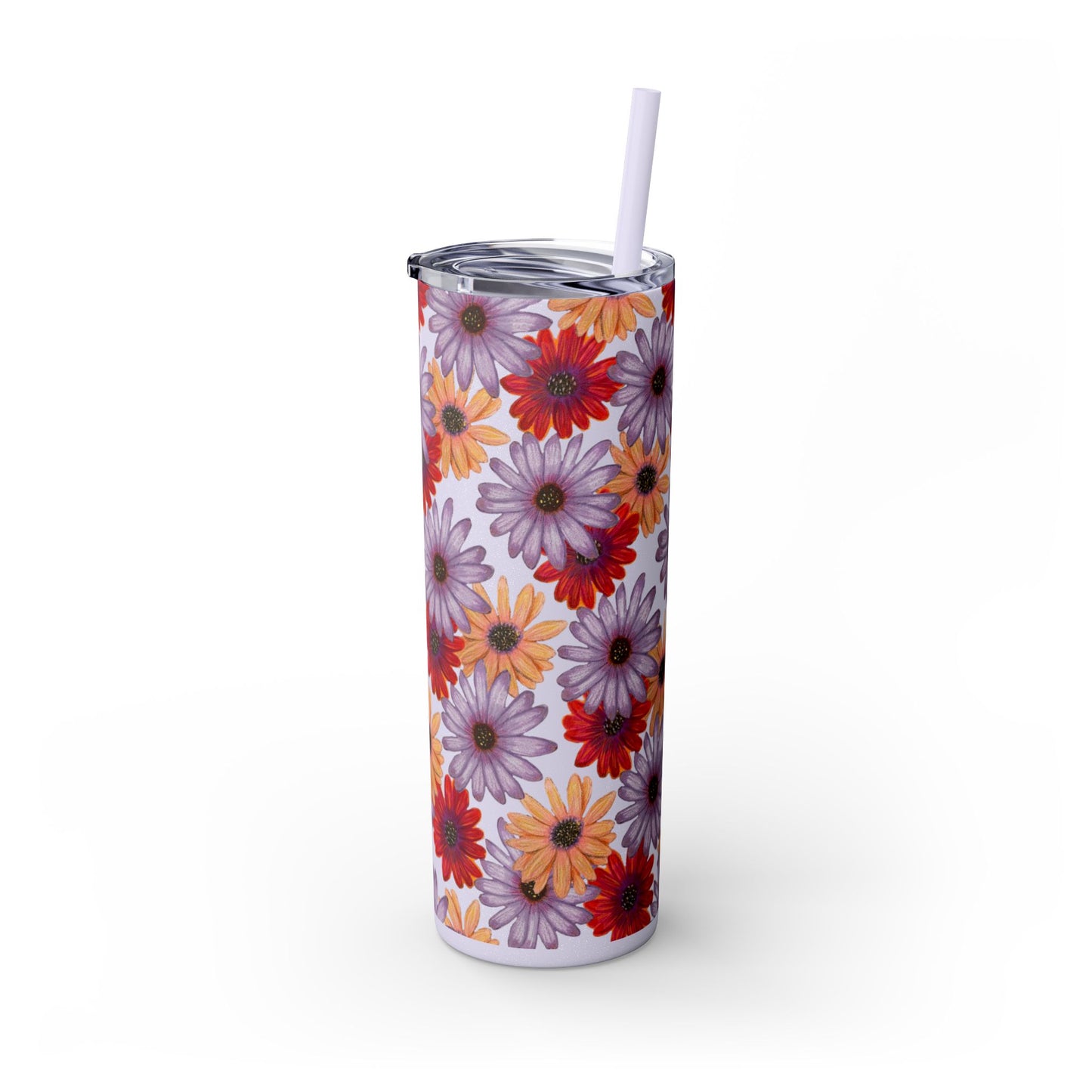 Floral Skinny Tumbler, 20oz with Straw - Cute Floral Pattern Design, Gift for Her, BPA Free, Hot Pink Floral Tumbler, Spring Floral Cup