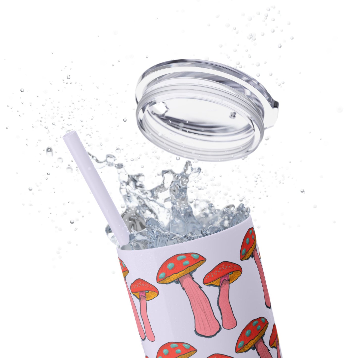 Fairy Tumbler, Pink Mushroom Design, Skinny Cup, Fantasy Drinkware, Enchanted Reusable Tumbler, Magic Drink Holder