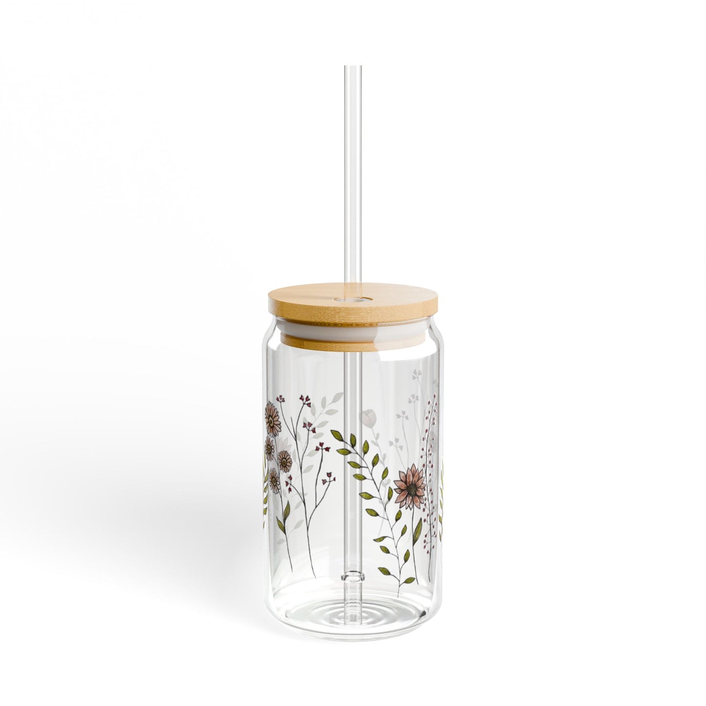 B Grade Transfer Wild Flower Glass Cup for Iced coffee or summer Drinks