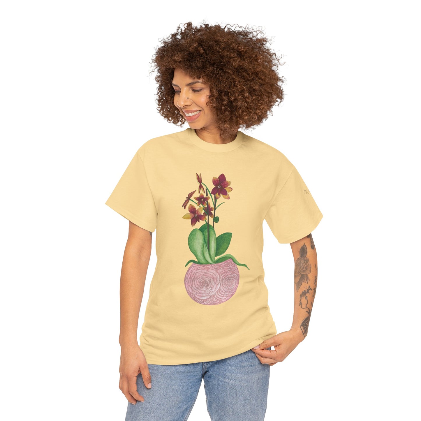 Orchid Plant Tee Shirt, Floral Botanical Unisex Cotton Tshirt, Nature Lover Gift, Garden Flower Graphic Top, Plant Mom Dad Shirt