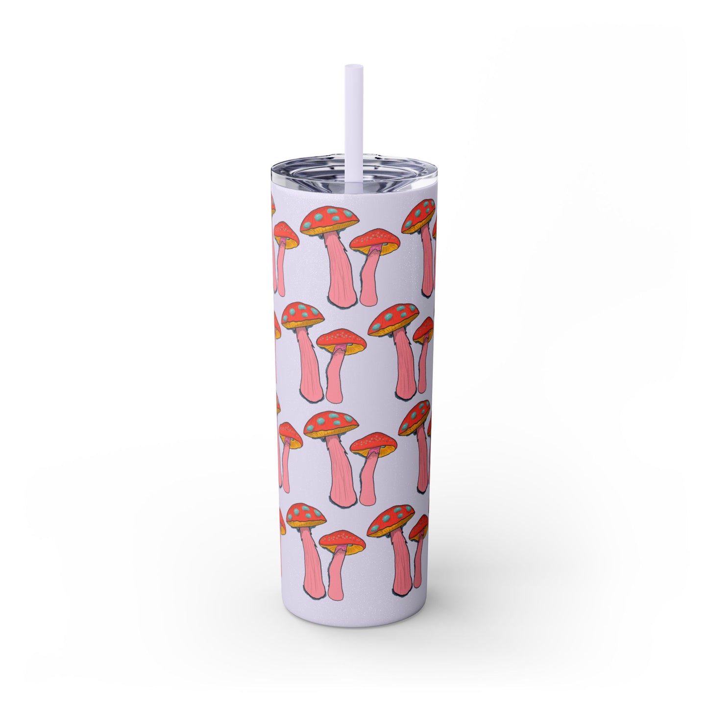 Fairy Tumbler, Pink Mushroom Design, Skinny Cup, Fantasy Drinkware, Enchanted Reusable Tumbler, Magic Drink Holder