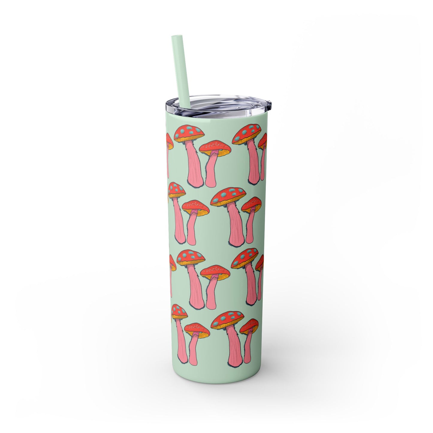 Fairy Tumbler, Pink Mushroom Design, Skinny Cup, Fantasy Drinkware, Enchanted Reusable Tumbler, Magic Drink Holder