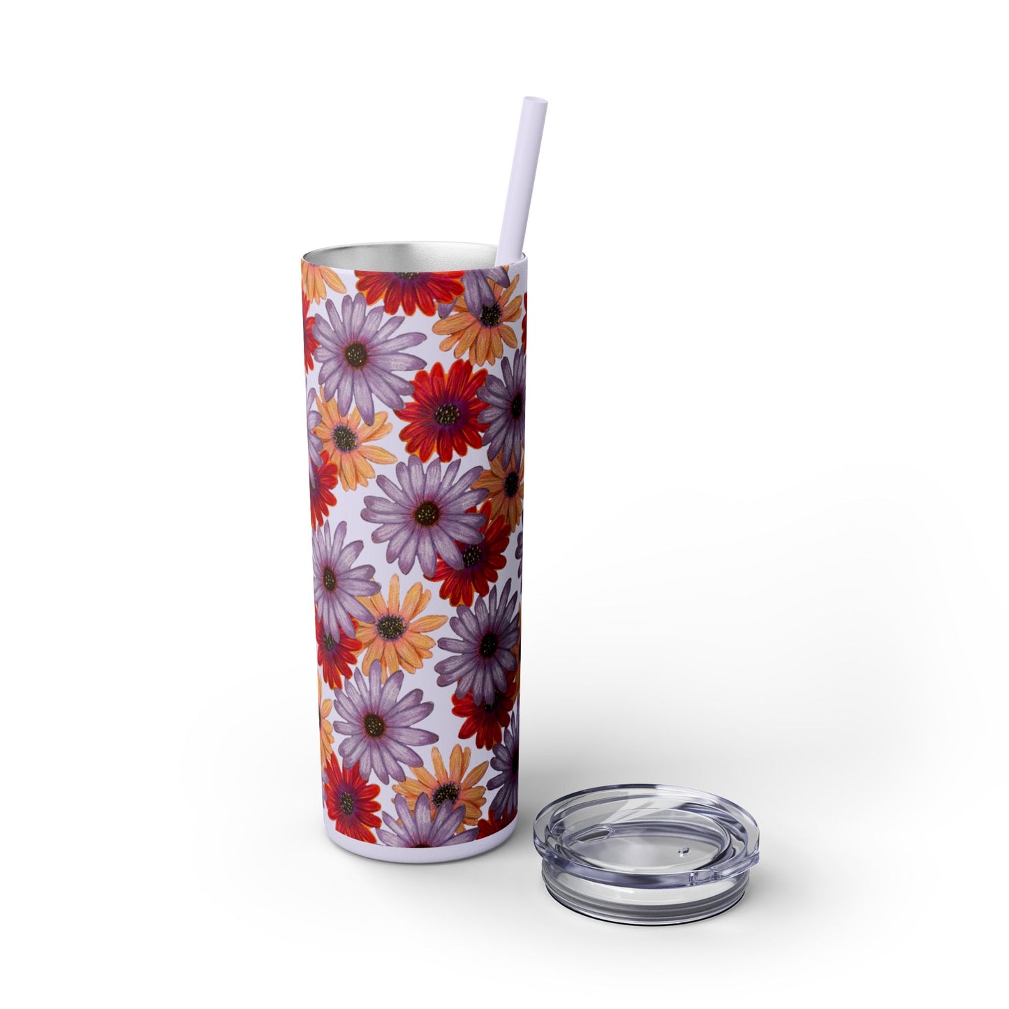 Floral Skinny Tumbler, 20oz with Straw - Cute Floral Pattern Design, Gift for Her, BPA Free, Hot Pink Floral Tumbler, Spring Floral Cup