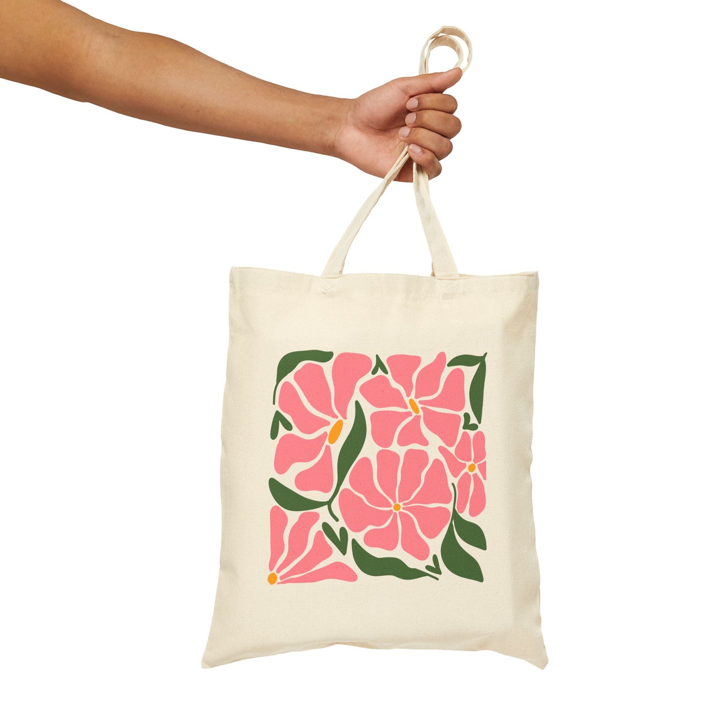 Floral Cotton Canvas Tote Bag with Vibrant Pink Flowers, Eco-Friendly Shopping Bag, Gift for Her, Beach Tote, Spring Accessory