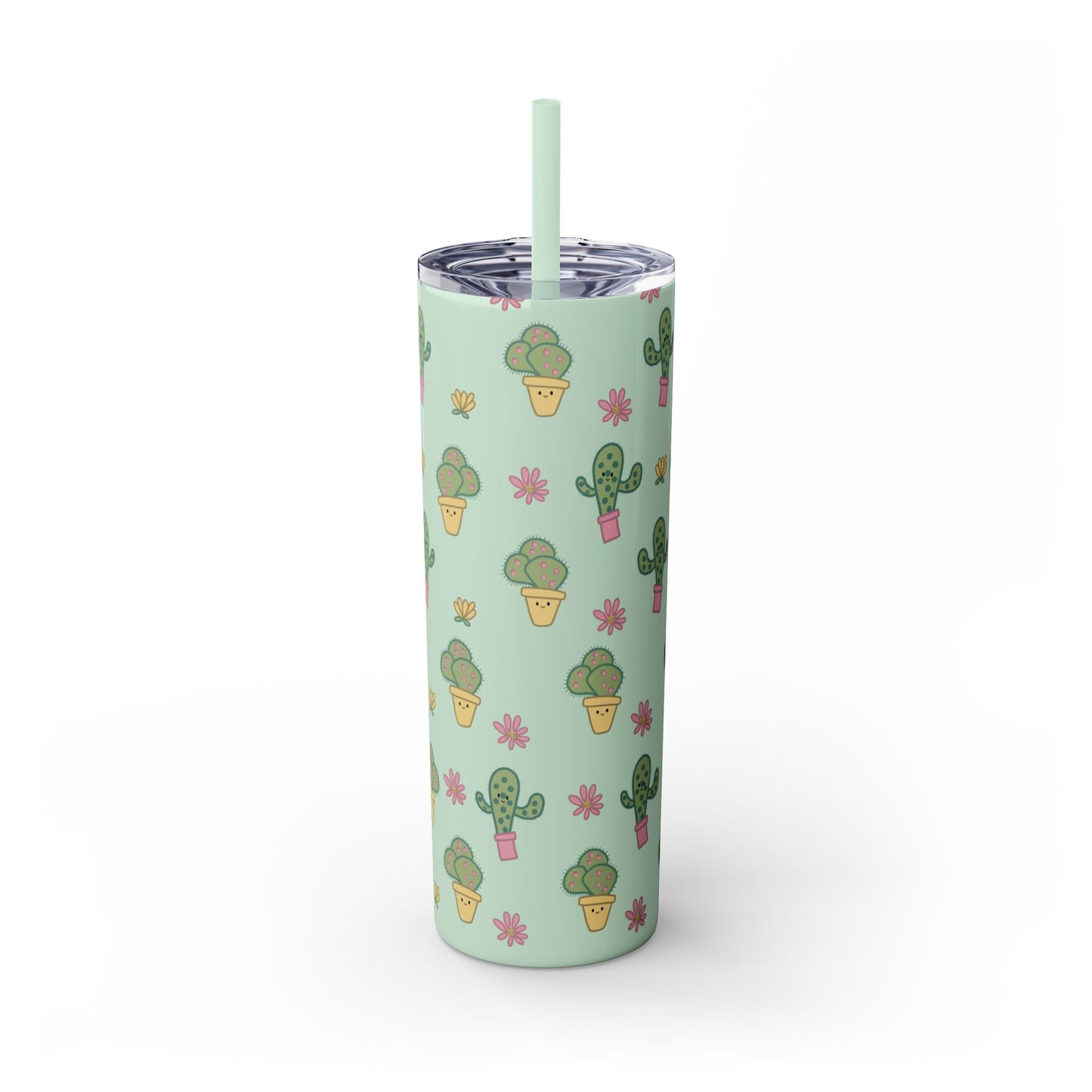 Cactus Skinny Tumbler, Green Succulent Drinking Cup, Desert Plant Water Bottle, Travel Mug Gift, Floral Beverage Container