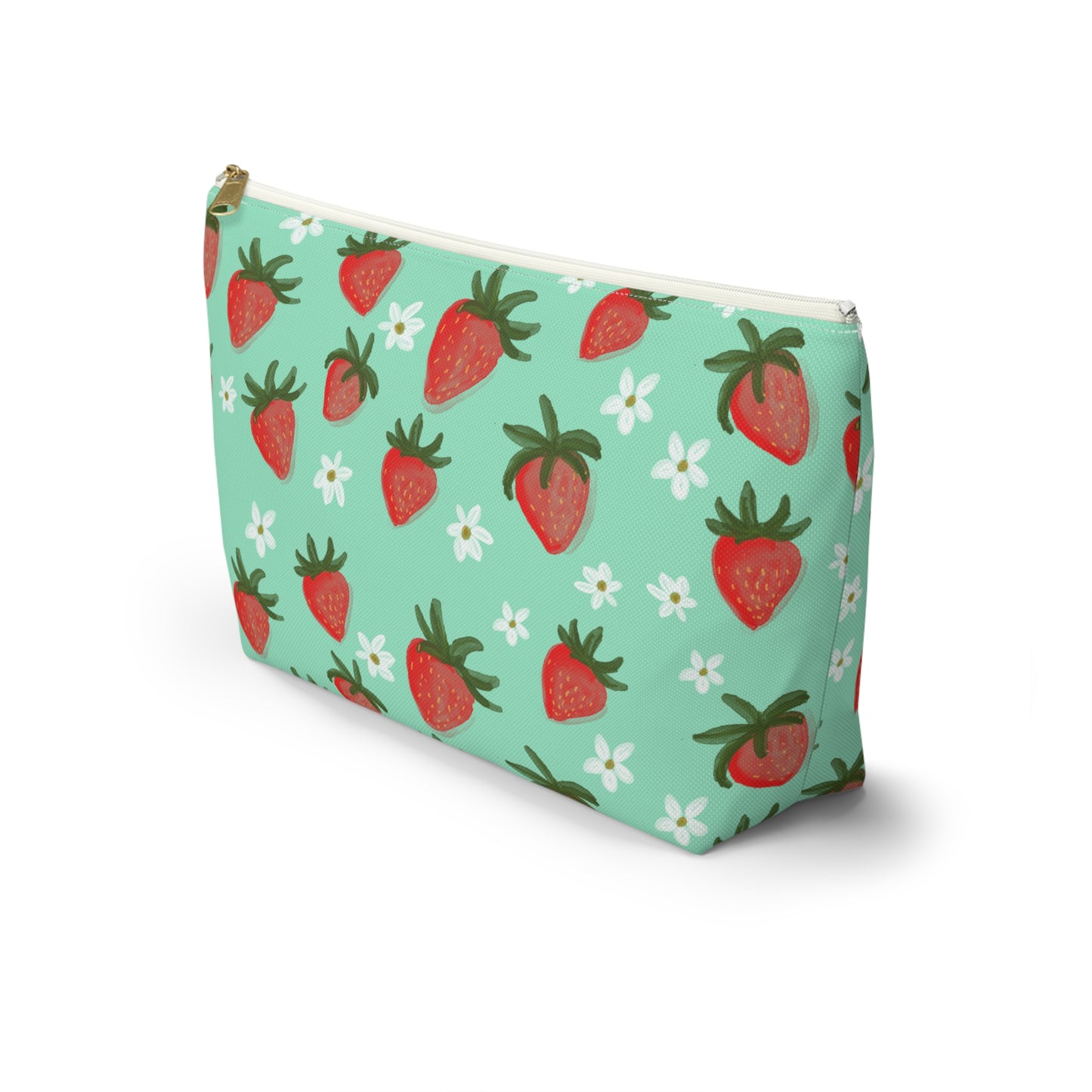 Strawberry Makeup Bag, Accessory Pouch, Cosmetic Bag Organizer, Toiletry Case, Gift for Her, Floral Bag, Travel Case
