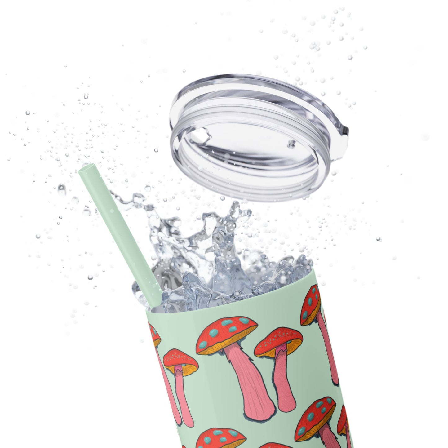 Fairy Tumbler, Pink Mushroom Design, Skinny Cup, Fantasy Drinkware, Enchanted Reusable Tumbler, Magic Drink Holder