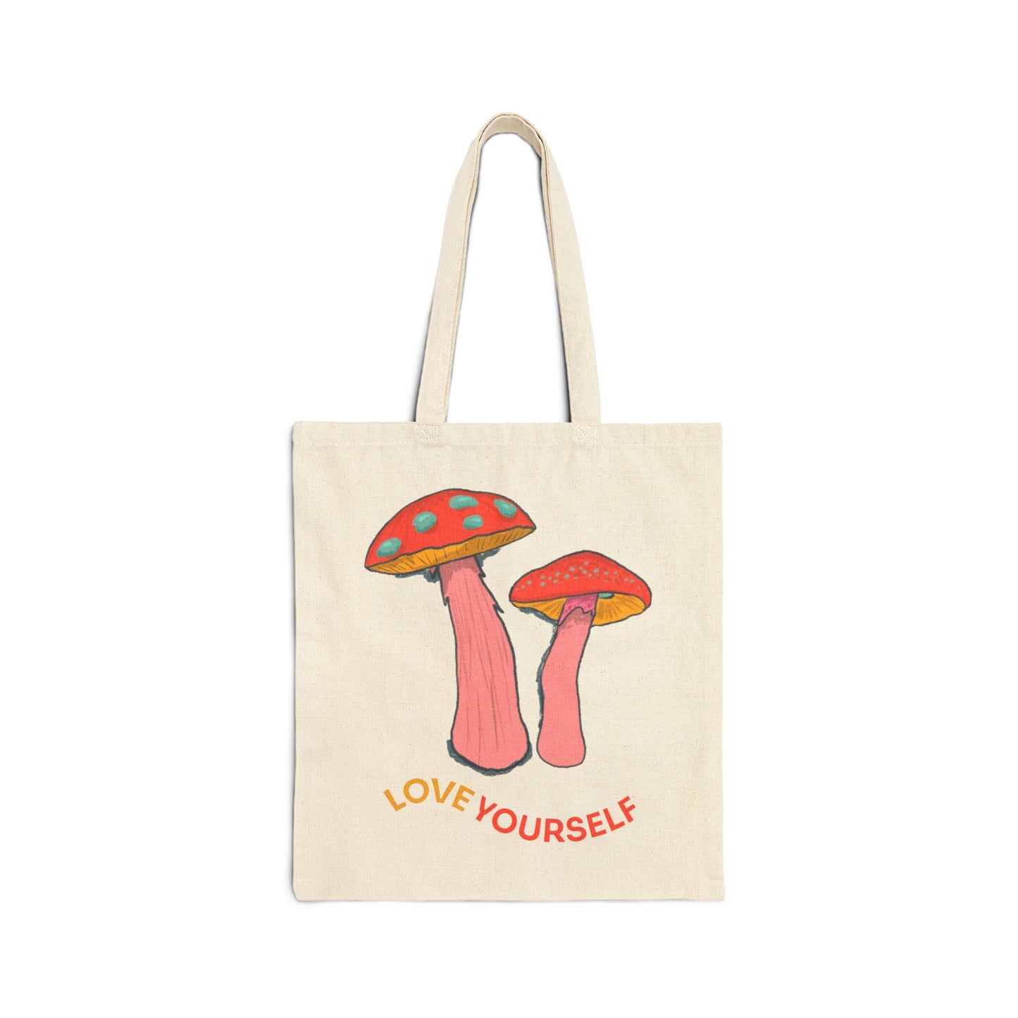 Love Yourself Mushroom Tote Bag, Eco-Friendly Cotton Tote, Gift for Friends, Reusable Shopping Bag, Positive Affirmation