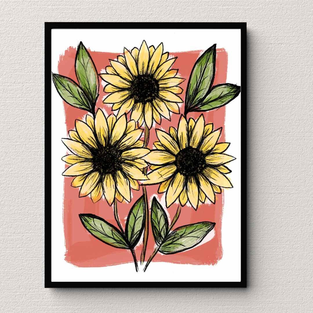 Sunflower Design - Floral Art Print, Sunflower Wall Art, Botanical Art, Sunflower Home Decor, Flower Design, Botanical Print, Fine Art Print