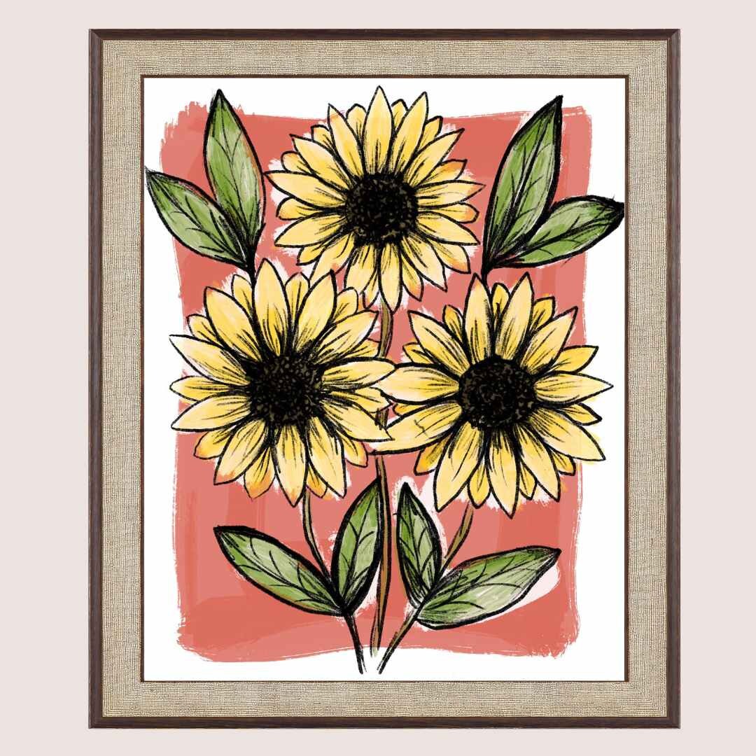 Sunflower Design - Floral Art Print, Sunflower Wall Art, Botanical Art, Sunflower Home Decor, Flower Design, Botanical Print, Fine Art Print