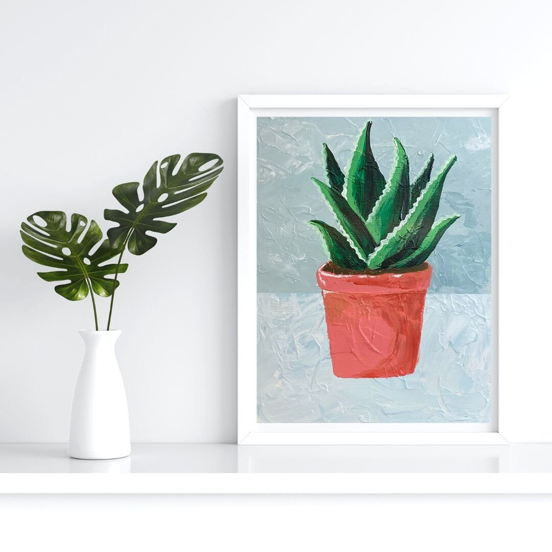Aloe Plant Wall Art Print - Plant Art Print, Botanical Art, Painting Home Decor, Plant Design, Botanical Print, Textured Art Print