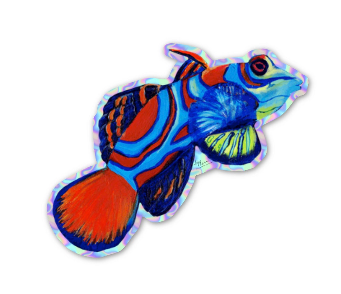 Holo Fish Sticker - Mandarin Goby Holo Sticker, Saltwater Fish Sticker, Laptop Sticker, Holo Sticker, Water Bottle Sticker, Reef Tank Art