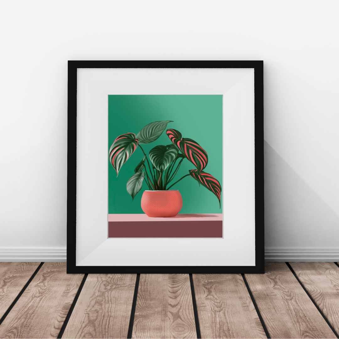 Hyper-Realistic Plant Drawing Print - Botanical Art Print, Boho Home Decor, Botanical Wall Art, Pink Plant Art Print, Large Art Print,