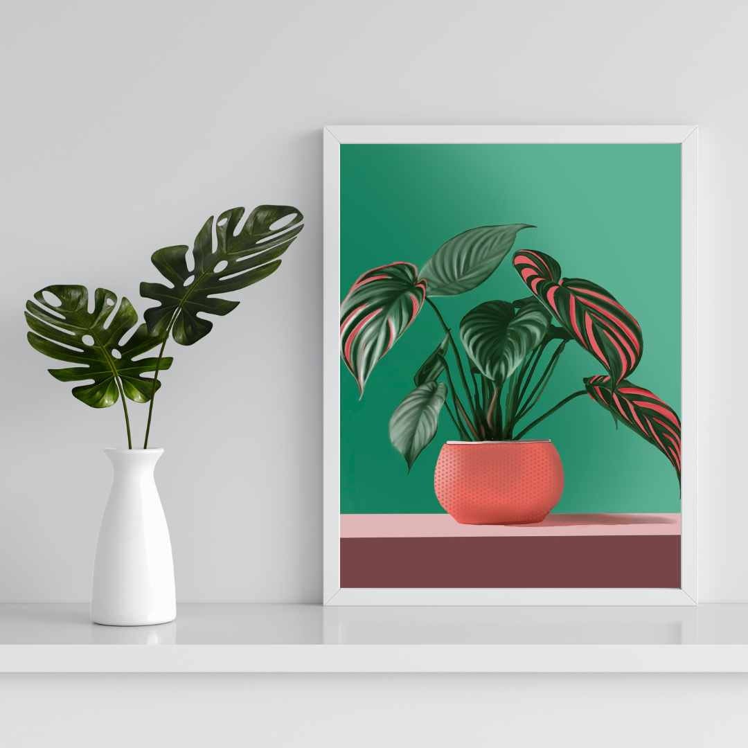 Hyper-Realistic Plant Drawing Print - Botanical Art Print, Boho Home Decor, Botanical Wall Art, Pink Plant Art Print, Large Art Print,