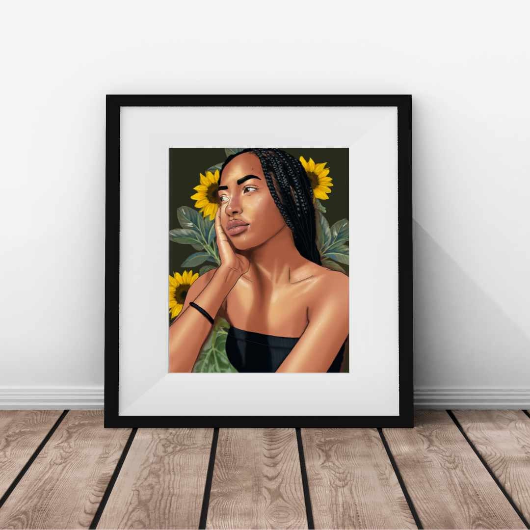 Sunflower Girl Art Print - Unframed Print - Portrait Original Art - Portrait Painting - Beautiful Girl Art - Hyper-Realistic Drawing