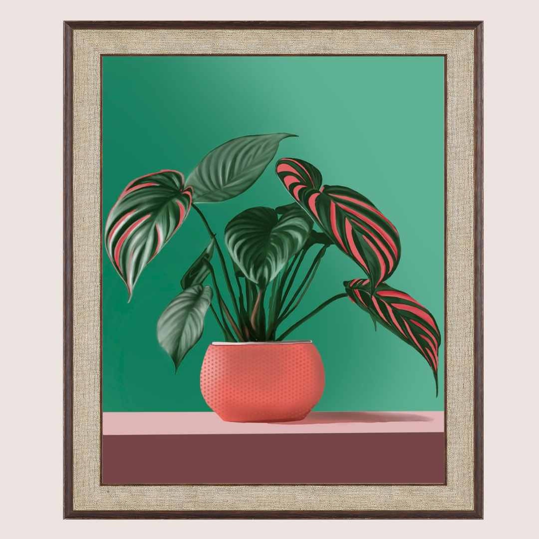Hyper-Realistic Plant Drawing Print - Botanical Art Print, Boho Home Decor, Botanical Wall Art, Pink Plant Art Print, Large Art Print,