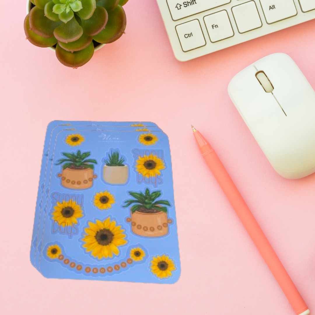 Sunflower Sticker Sheet - 4x6 Water-Proof Sticker sheet, Sunflower Stickers, Collectible stickers, Plant lover Stickers, Prize Box Stickers