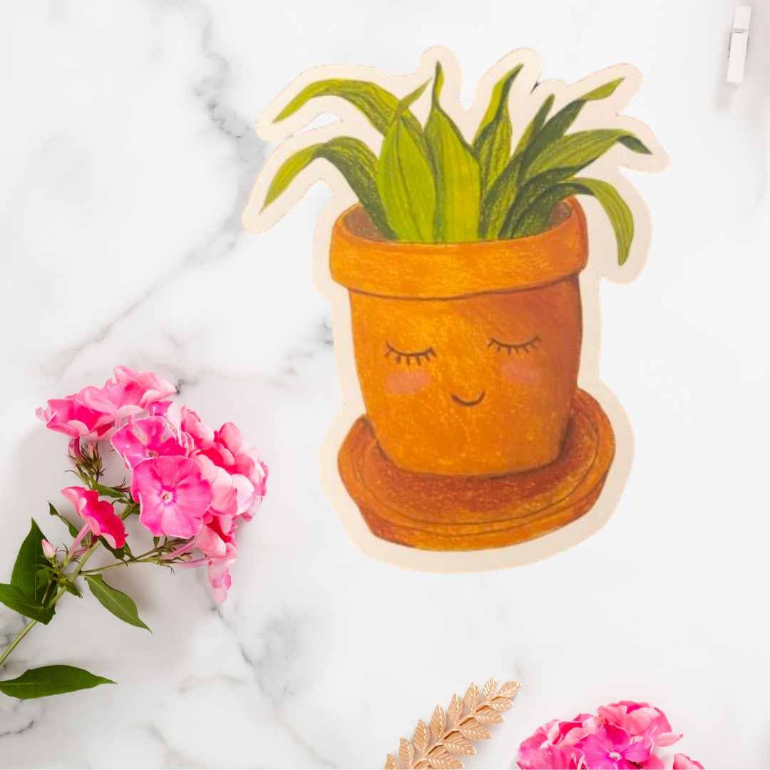 Cute Plant Sticker - Smiling Plant sticker, Plant Mom Sticker, Laptop Sticker, Water Bottle Sticker, Plant Decal, Plant Lover Gift,