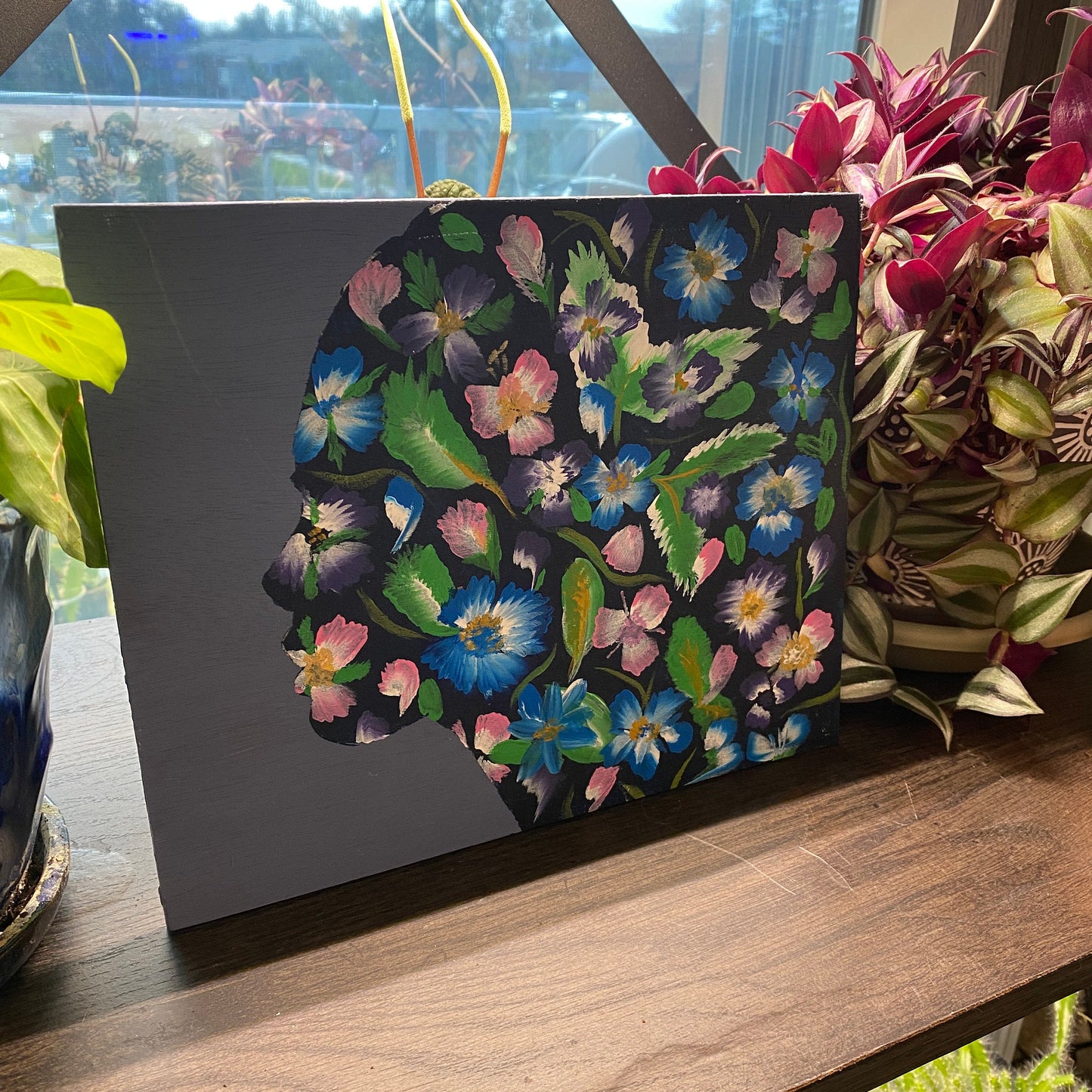 Original Acrylic Floral Painting - Floral Women, Wood panel painting, Gift For Her, Beautiful Women Painting, Original Painting, Plant lover