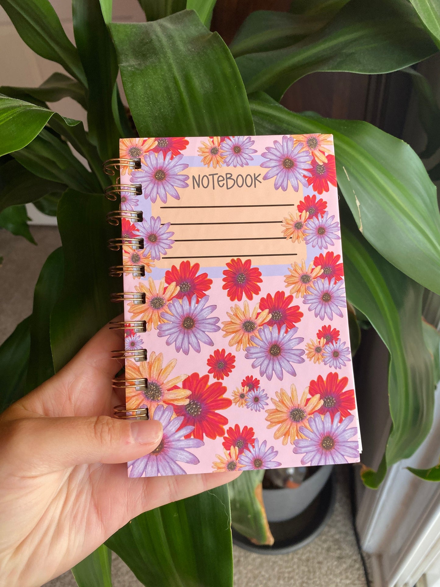 Mini Spiral Notebook - Hard Cover Handmade notebook, Botanical stationery, Spiral Notebook, Cute Sketchbook, Notepad, Mini Notebook