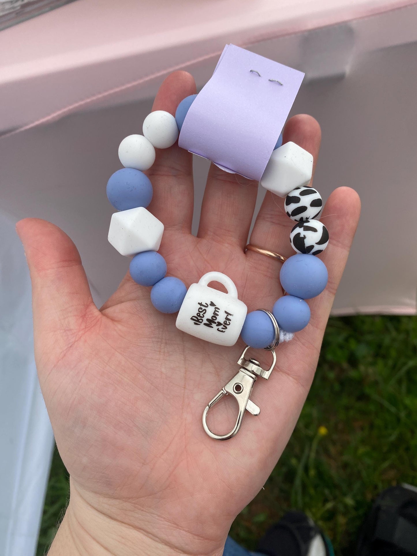 Best Mom Ever Keychain Bracelet, gift for mom, silicone bead bracelet, wallet bracelet, wallet keychain
