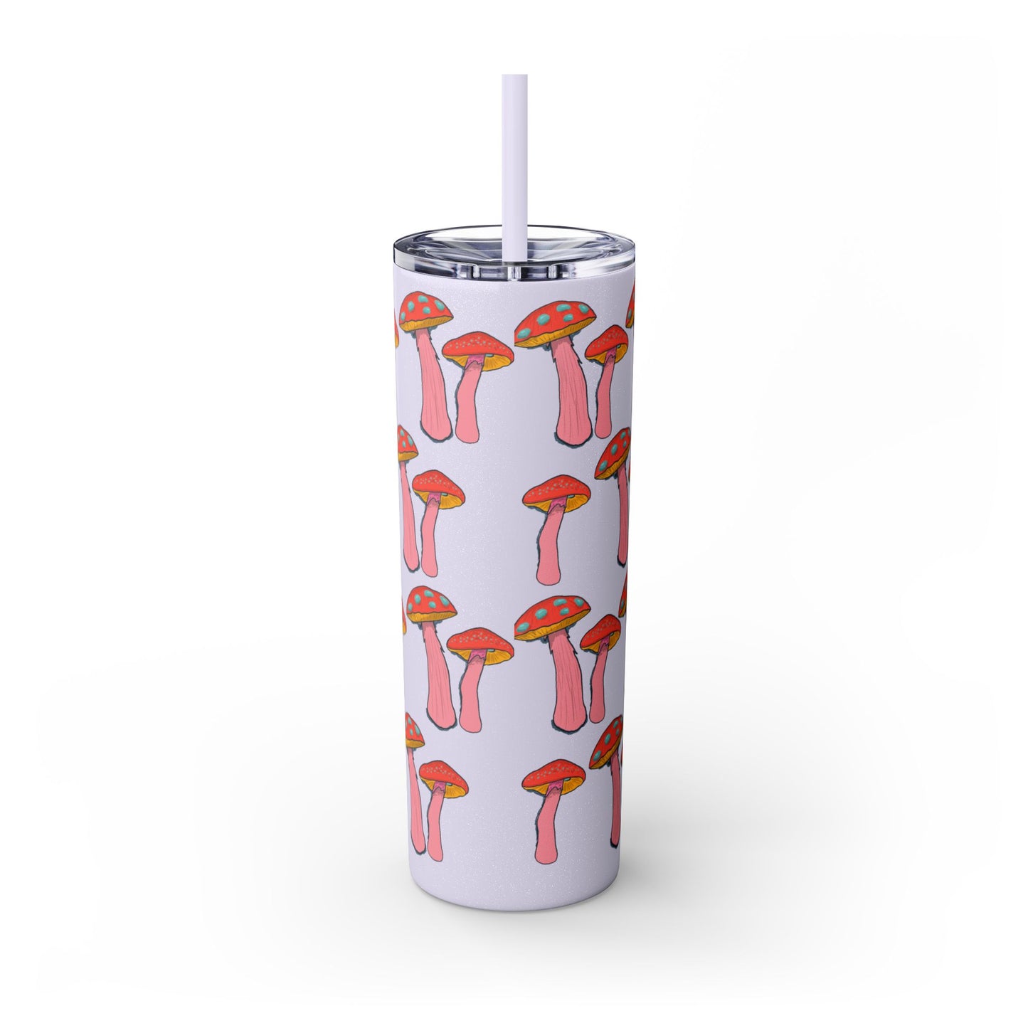 Fairy Tumbler, Pink Mushroom Design, Skinny Cup, Fantasy Drinkware, Enchanted Reusable Tumbler, Magic Drink Holder
