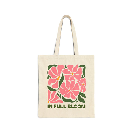 In Full Bloom Floral Cotton Canvas Tote Bag, Eco-Friendly Grocery Bag, Reusable Shopping Tote, Gift Bag, Market Tote