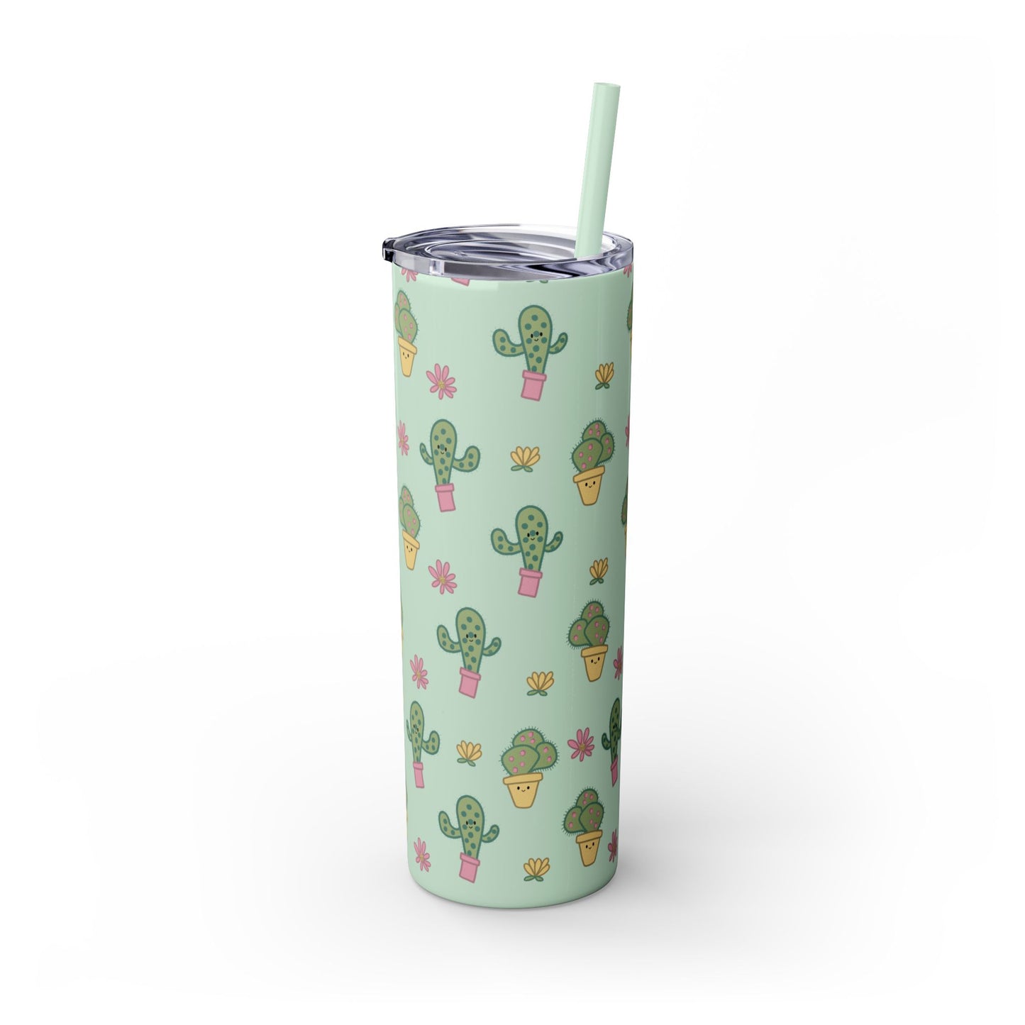 Cactus Skinny Tumbler, Green Succulent Drinking Cup, Desert Plant Water Bottle, Travel Mug Gift, Floral Beverage Container