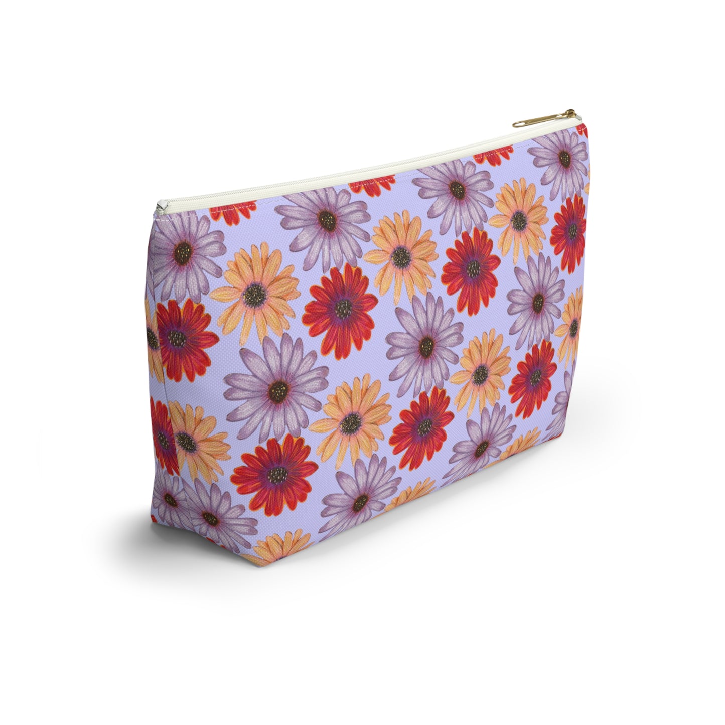 Purple Floral Makeup Bag, Colorful Flowers Pencil Case, Cosmetic Bag, Gift for Her, Travel Bag,