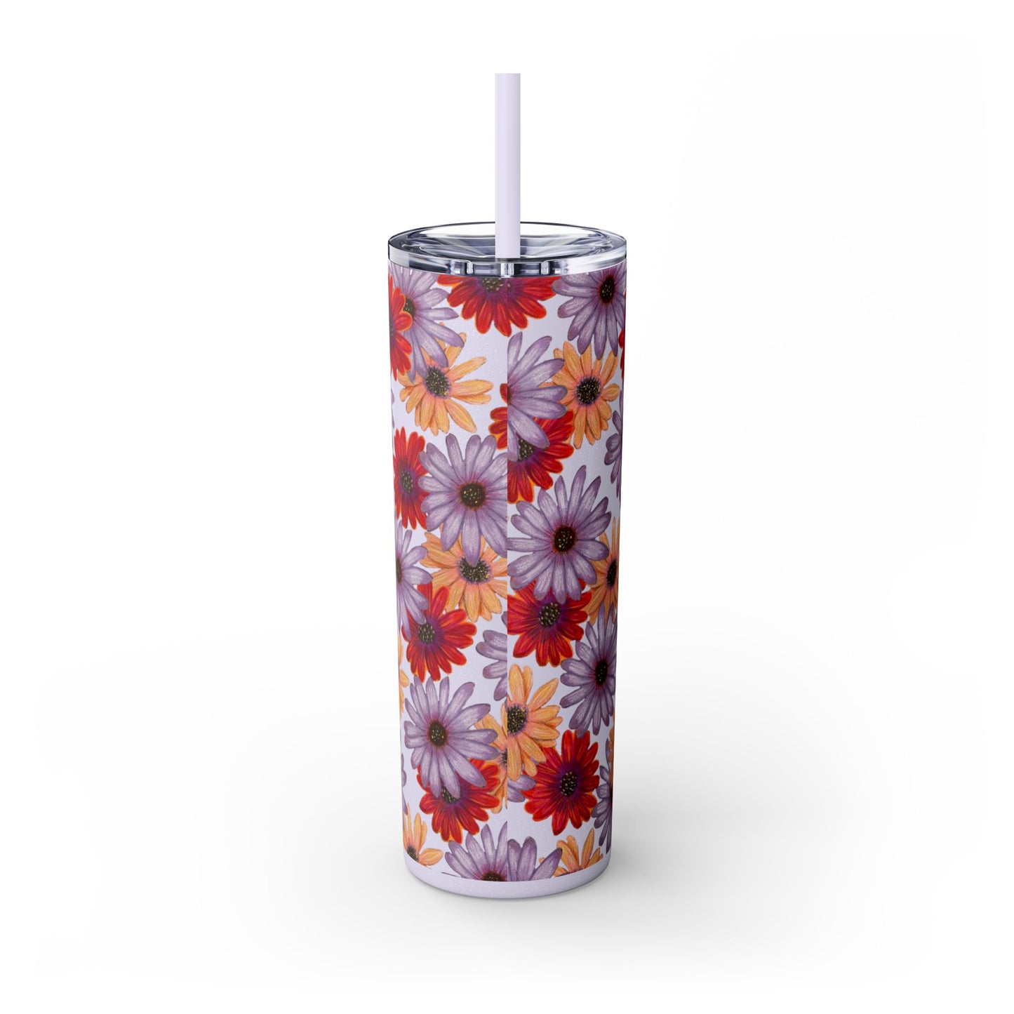Floral Skinny Tumbler, 20oz with Straw - Cute Floral Pattern Design, Gift for Her, BPA Free, Hot Pink Floral Tumbler, Spring Floral Cup