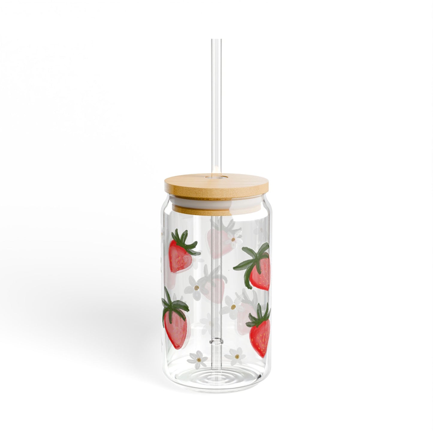 Sipper Glass, Strawberry Themed 16oz Cup for Summer Drinks - Fun Drinkware, Cute Strawberry Glass, Refreshing Beverage Cup, Fruit Lover