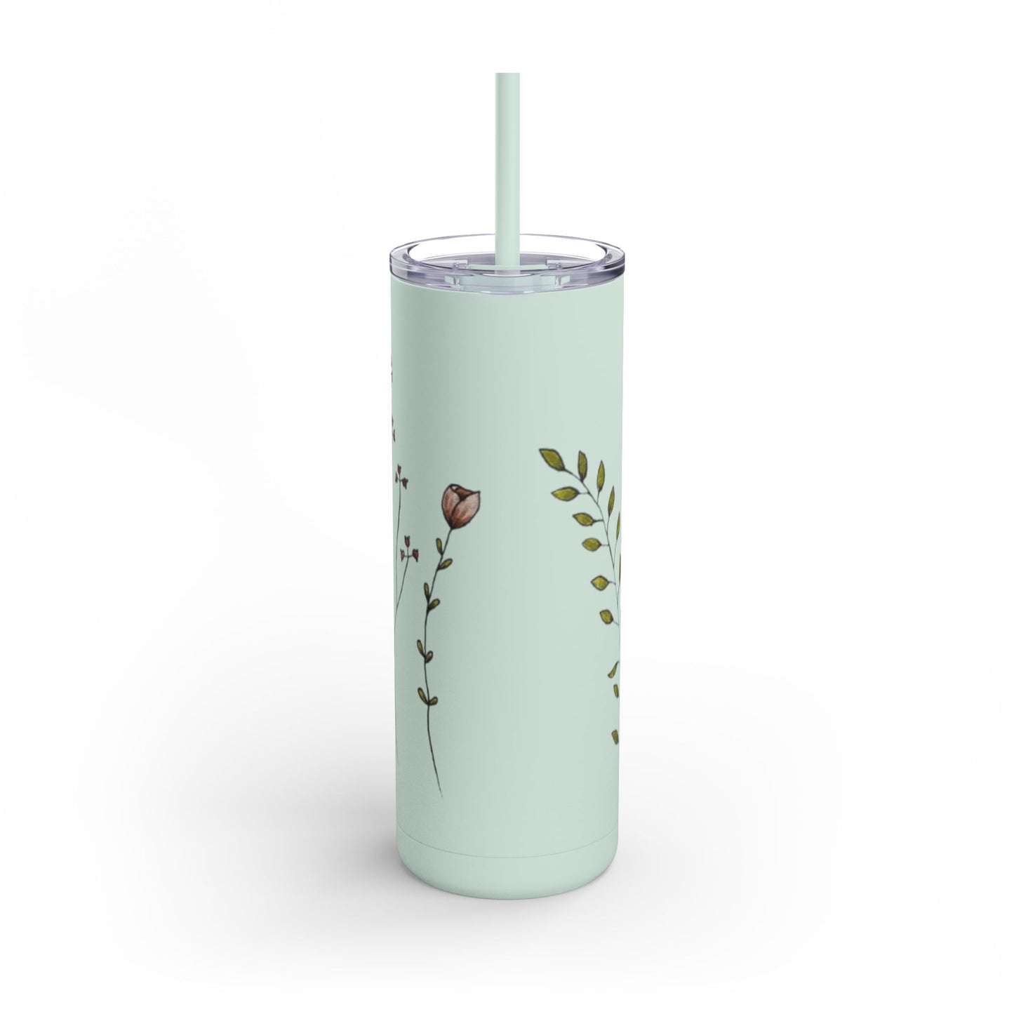 Floral Skinny Tumbler, Matte Tumbler Cup, Personalized Floral Drinkware, Custom Flower Tumbler, Gift for Her, Stainless Steel Floral Tumbler