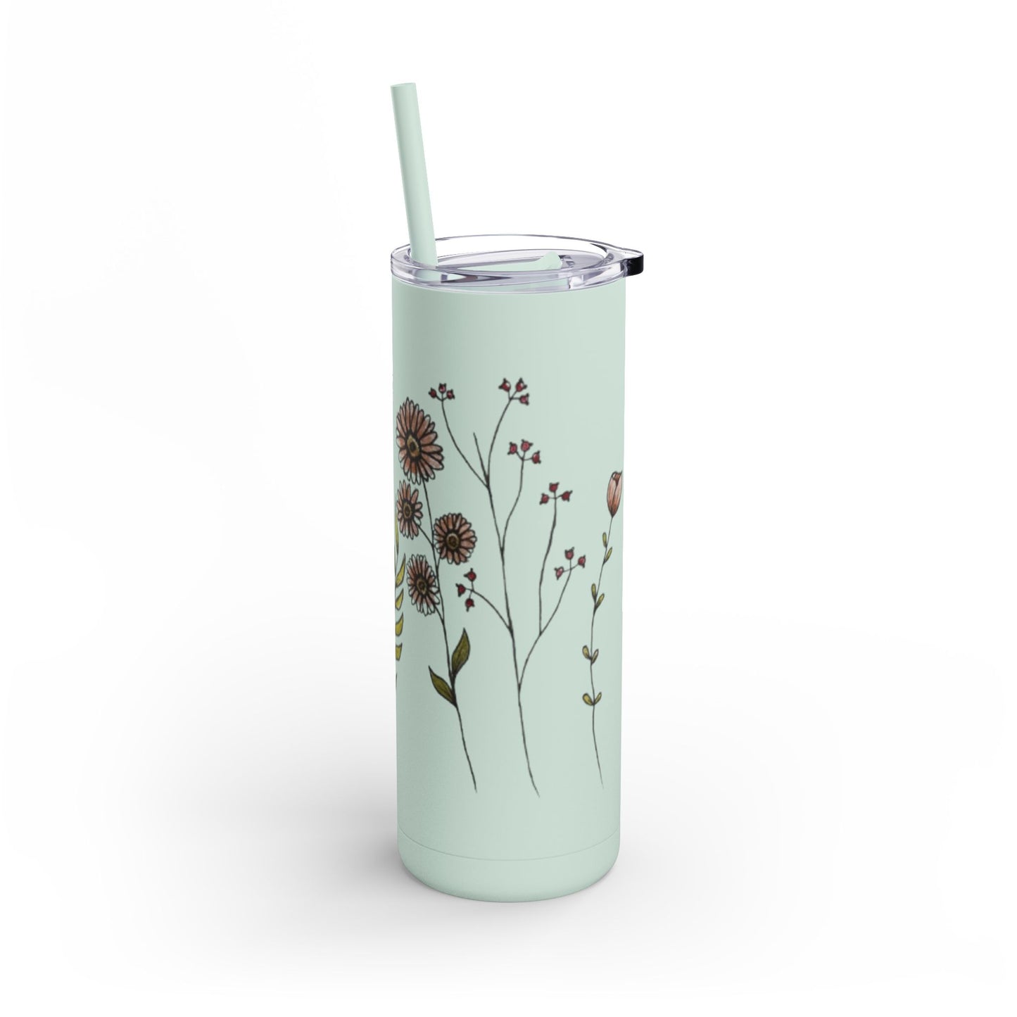 Floral Skinny Tumbler, Matte Tumbler Cup, Personalized Floral Drinkware, Custom Flower Tumbler, Gift for Her, Stainless Steel Floral Tumbler